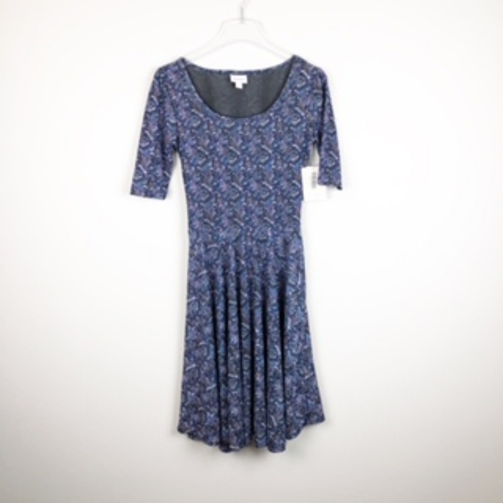 LulaRoe | NWT Blue 'Nicole' Printed Dress XS
